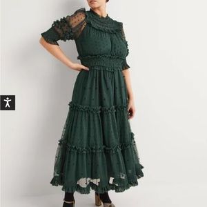Boden Green Polka Dot Tulle Midi Onyx Green Christmas Dress sz 6P. Like new